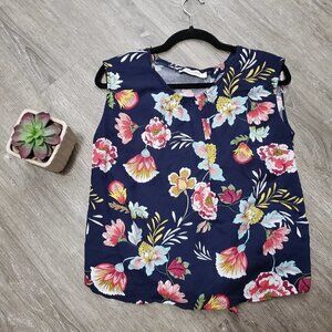 Promod Floral Sleeveless Popover Blouse Sz M